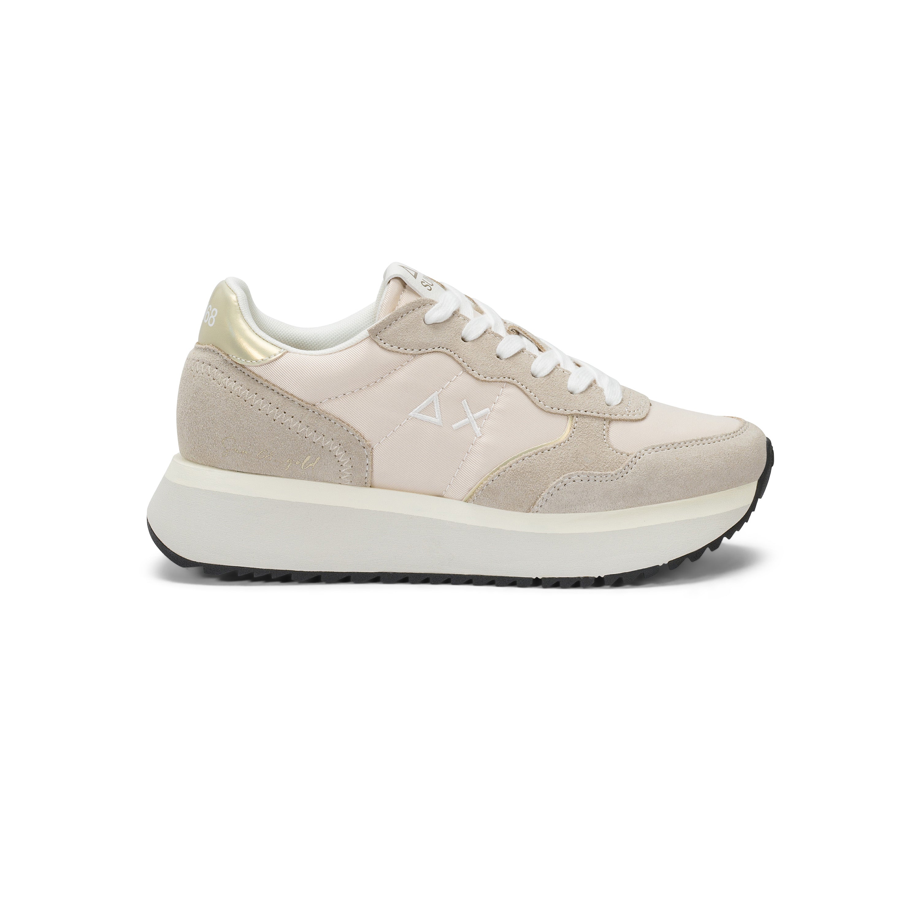 SNEAKERS DONNA SUN68 MOD. "BIG ALLY" IN SUEDE E NYLON - COL. BIANCO PANNA / GOLD