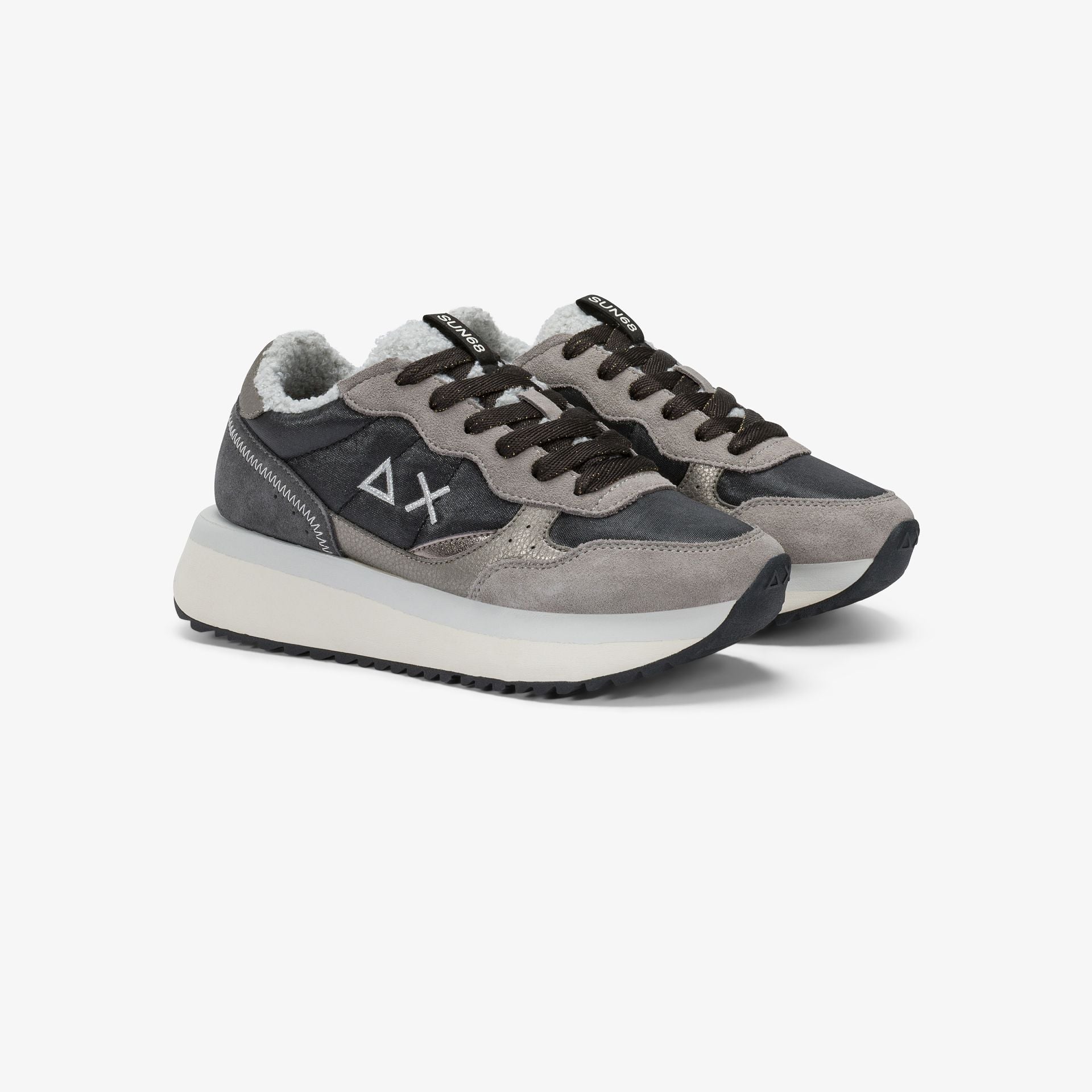 SNEAKERS DONNA SUN68 MOD. "BIG ALLY TEDDY" IN NYLON E SUEDE - COL. NERO