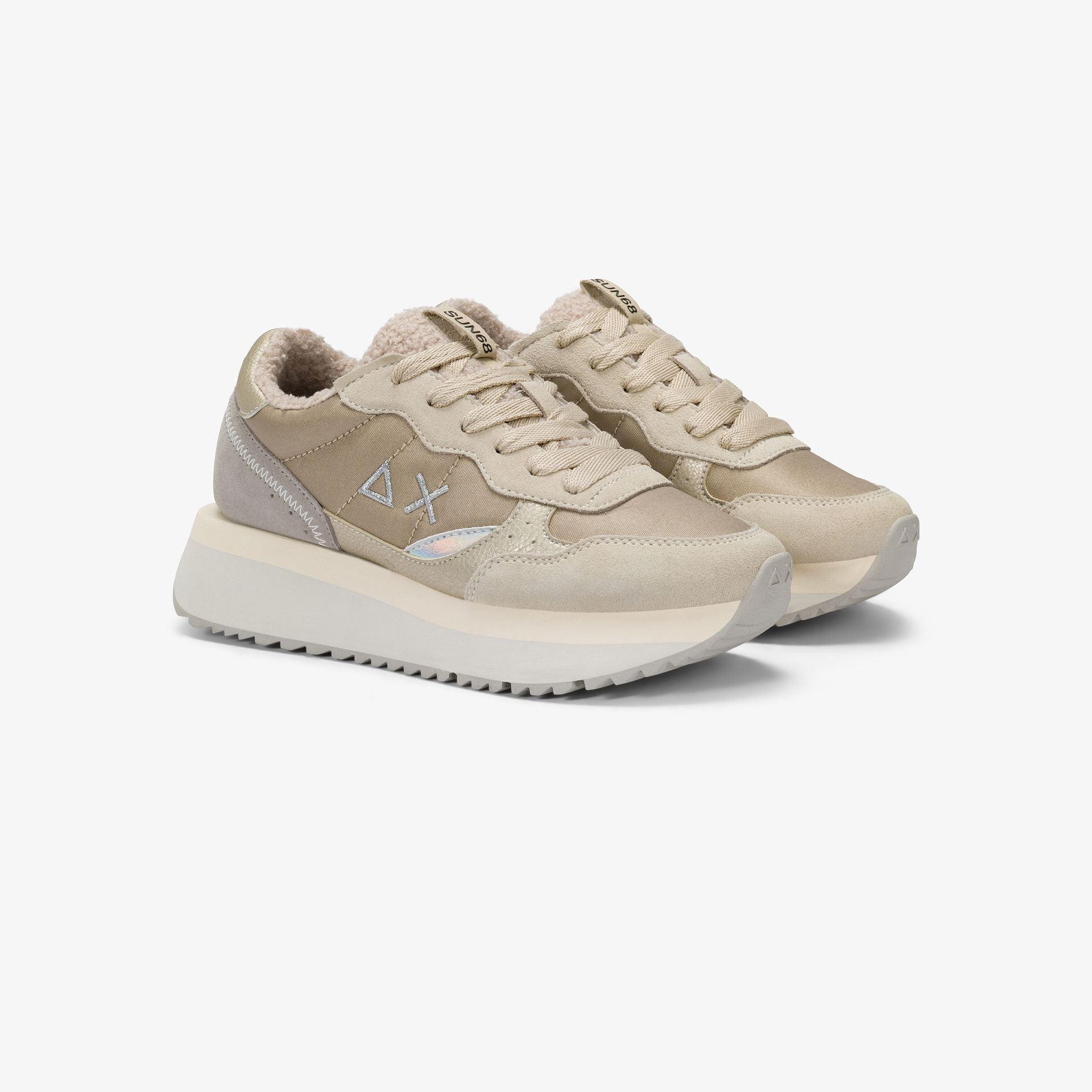 SNEAKERS DONNA SUN68 MOD. "BIG ALLY TEDDY" IN NYLON E SUEDE - COL. BIANCO PANNA