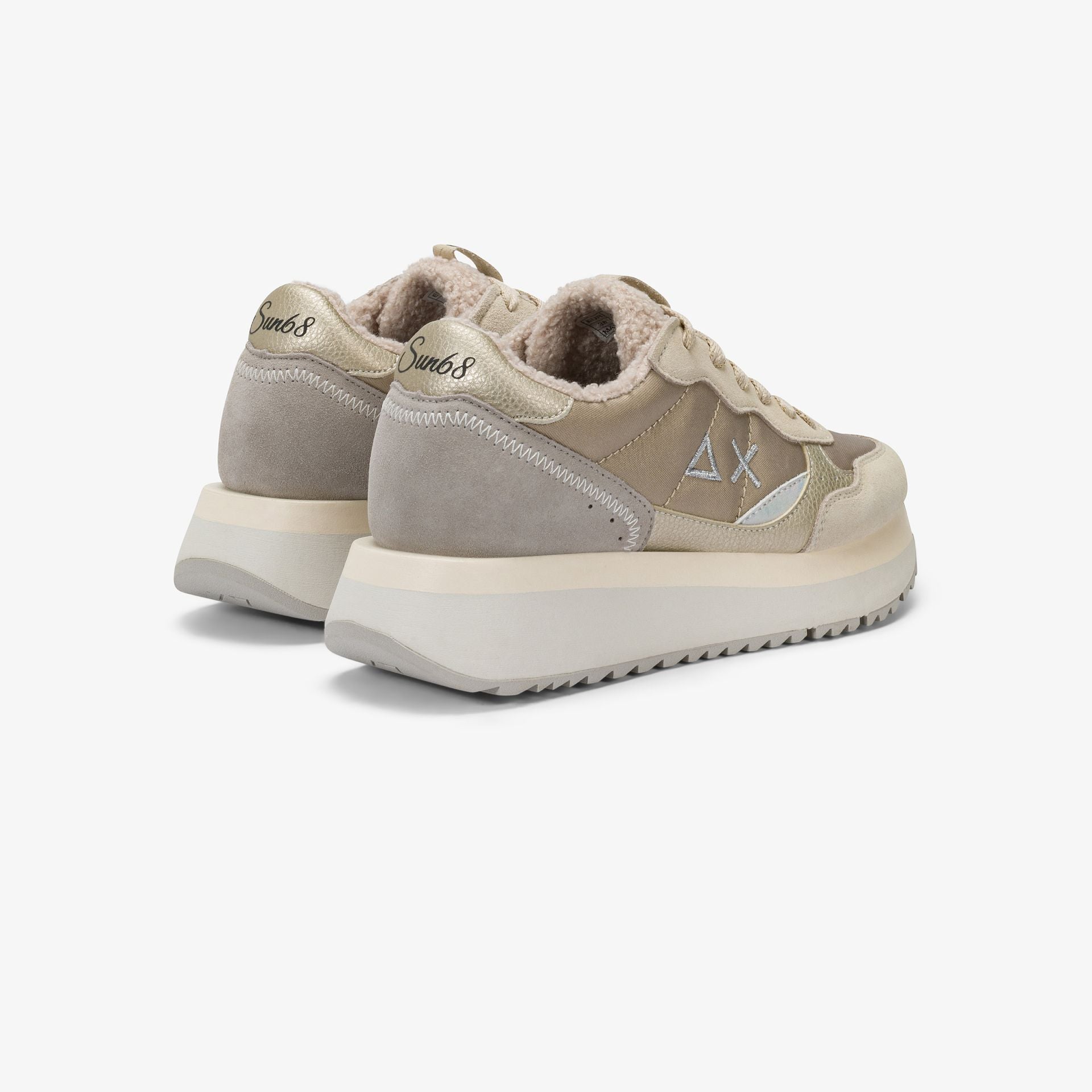 SNEAKERS DONNA SUN68 MOD. "BIG ALLY TEDDY" IN NYLON E SUEDE - COL. BIANCO PANNA