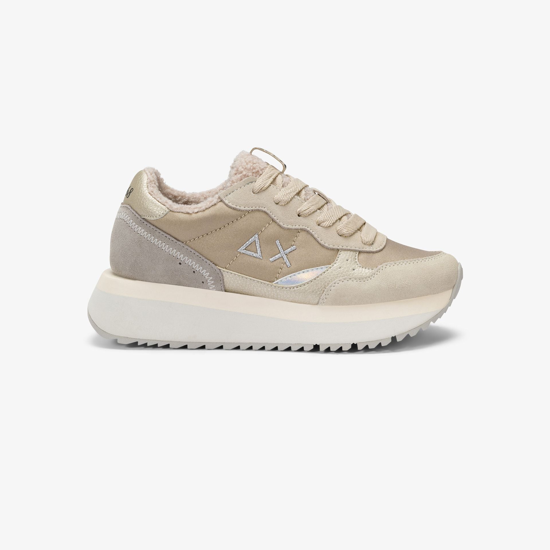 SNEAKERS DONNA SUN68 MOD. "BIG ALLY TEDDY" IN NYLON E SUEDE - COL. BIANCO PANNA