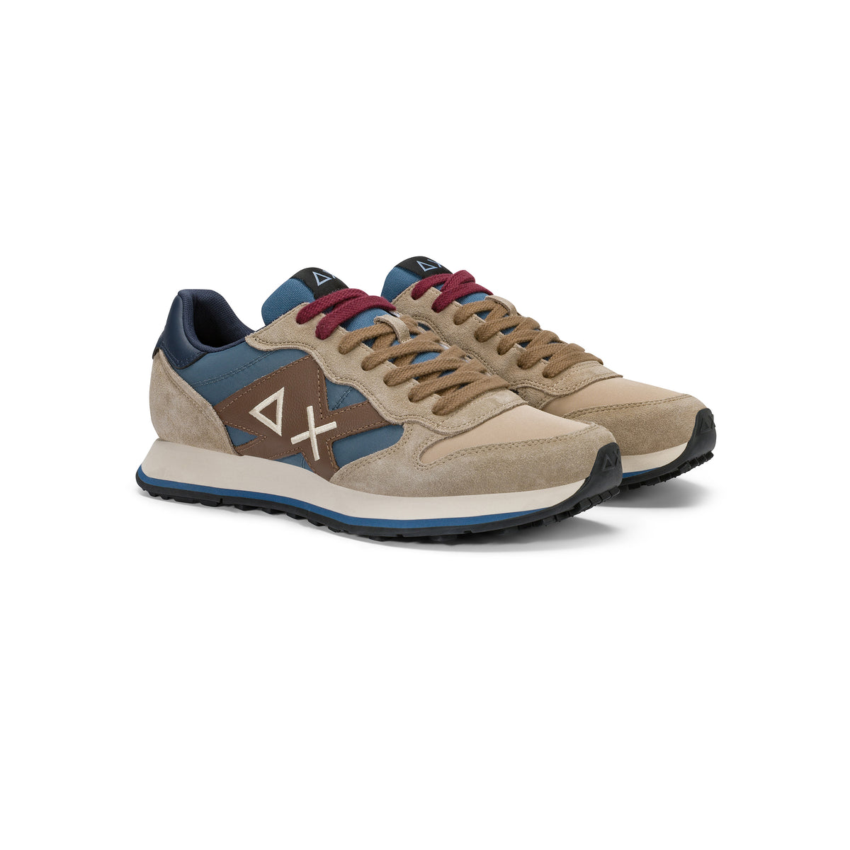 SNEAKERS UOMO SUN68 MOD. "JAKI" IN NYLON E SUEDE - COL. BEIGE SCURO / BLU