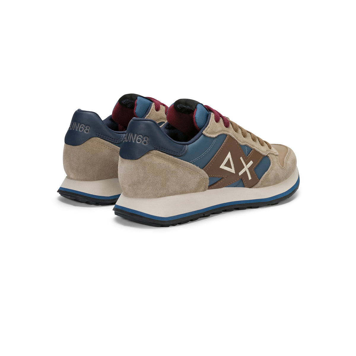 SNEAKERS UOMO SUN68 MOD. "JAKI" IN NYLON E SUEDE - COL. BEIGE SCURO / BLU