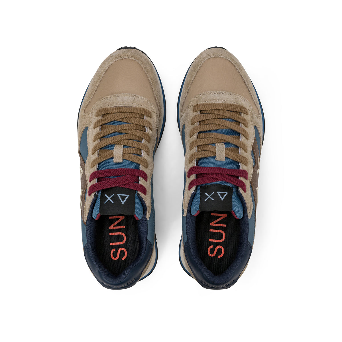 SNEAKERS UOMO SUN68 MOD. "JAKI" IN NYLON E SUEDE - COL. BEIGE SCURO / BLU