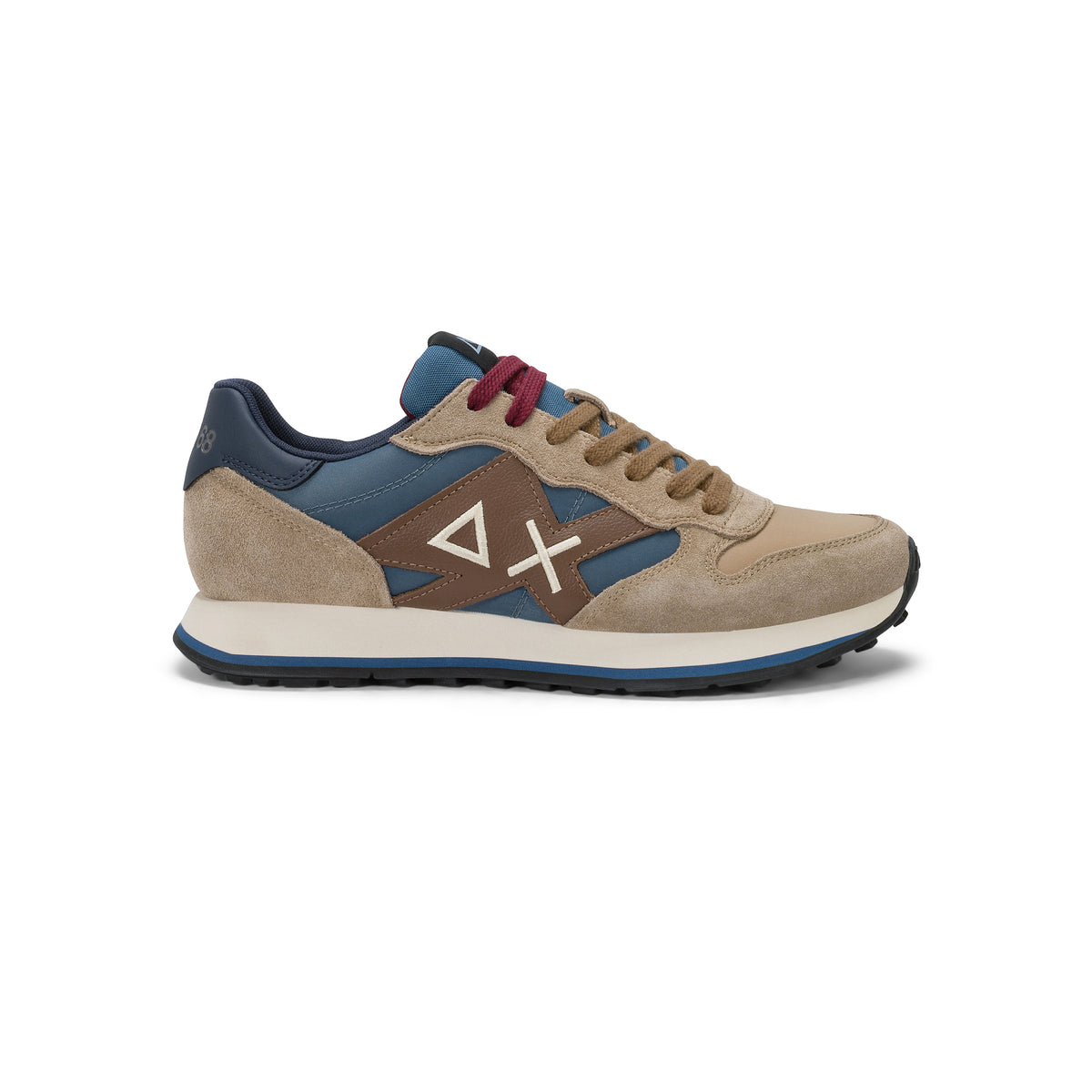SNEAKERS UOMO SUN68 MOD. "JAKI" IN NYLON E SUEDE - COL. BEIGE SCURO / BLU