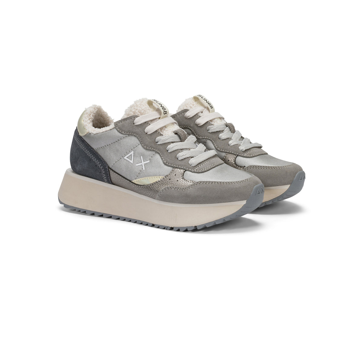 SNEAKERS DONNA SUN68 MOD. "BIG ALLY TEDDY" IN NYLON E SUEDE - COL. GRIGIO MEDIO