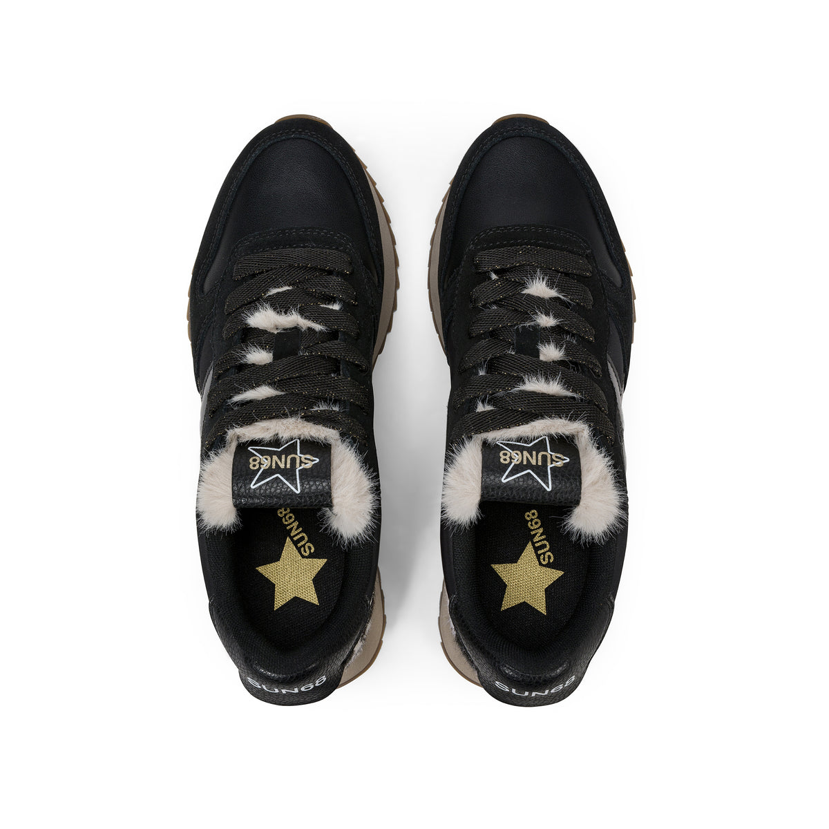 SNEAKERS DONNA SUN68 MOD. "STARGIRL" ANIMALIER IN NYLON E SUEDE - COL. NERO
